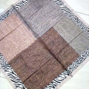 Silky Square Scarf Bronze Brown Pink Tweed Look